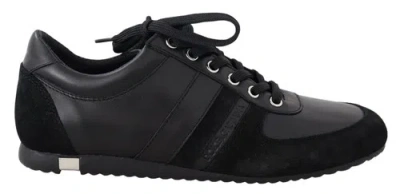 Pre-owned Dolce & Gabbana Dolce&gabbana Men Black Sneakers 100% Leather Athletic Casual Flat Trainer Shoes