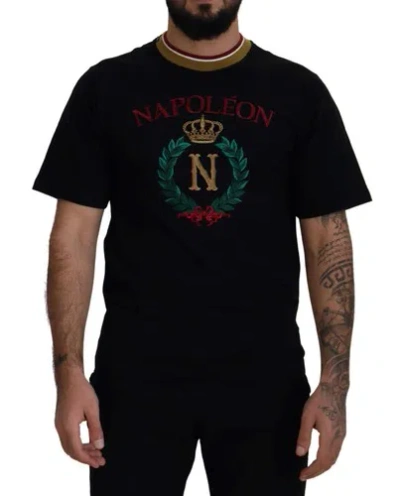 Pre-owned Dolce & Gabbana Dolce&gabbana Men Black T-shirt 100% Cotton Logo Embroidered Casual Top Sz It 44
