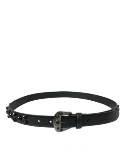 Pre-owned Dolce & Gabbana Dolce&gabbana Men Black Waist Belt 100% Leather Engraved Buckle Classic Strap