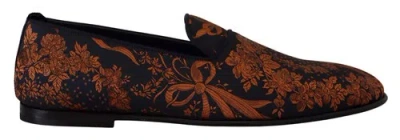 Pre-owned Dolce & Gabbana Dolce&gabbana Men Blue Orange Loafers Polyester Floral Pattern Flat Dress Shoes