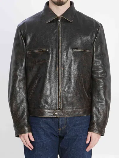 DOLCE & GABBANA DOLCE&GABBANA MEN BOMBER IN AGED-EFFECT LEATHER