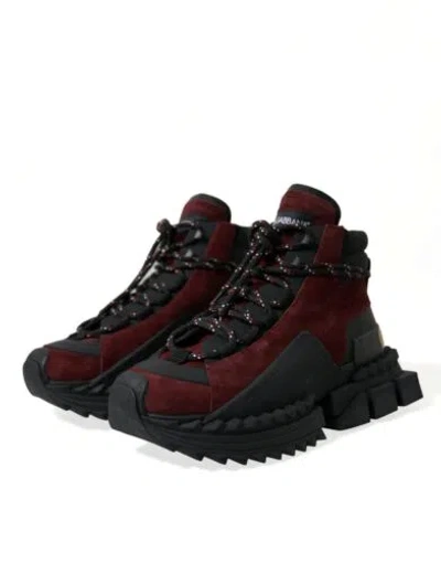 Pre-owned Dolce & Gabbana Dolce&gabbana Men Burgundy Sneakers Leather Super King Athletic Trainer Shoes In Red