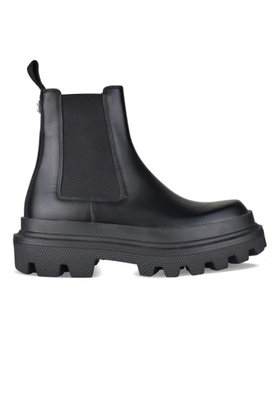 Dolce & Gabbana High Trekking Brushed Leather Chelsea Boots In Black