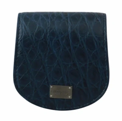 Pre-owned Dolce & Gabbana Dolce&gabbana Men Dark Blue Condom Case Leather Crocodile Pattern Holder Wallet