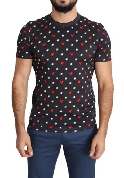 Pre-owned Dolce & Gabbana Dolce&gabbana Men Dark Gray T-shirt Cotton Polka Dotted Hearts Print Casual Top