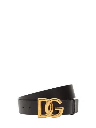 Pre-owned Dolce & Gabbana Dolce&gabbana Men's Dg Black/gold 40mm Leather Belt