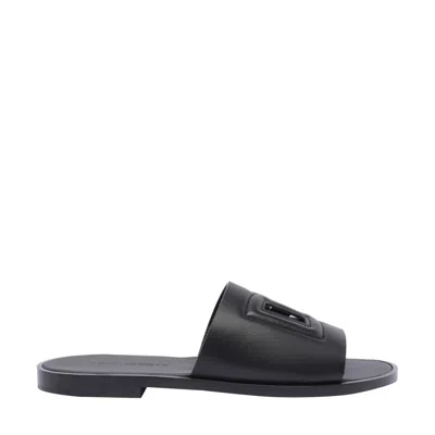 DOLCE & GABBANA DOLCE&GABBANA MEN DG LOGO LEATHER SLIDE SANDALS