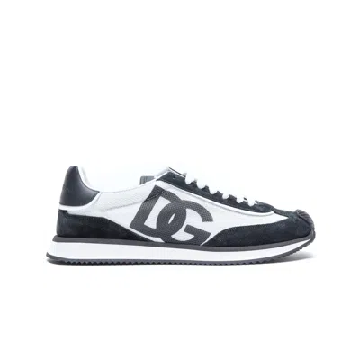 Dolce & Gabbana Aria White And Black Running Sneakers With Logo Detail In Suede And Tech Fabric Man In Multi