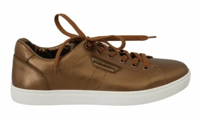 Pre-owned Dolce & Gabbana Dolce&gabbana Men Gold Sneakers 100% Leather Lace Up Low Top Athletic Trainers