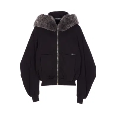 Dolce & Gabbana Dolce&gabbana Men Hooded Sweatshirt With Fur Edge In Brown