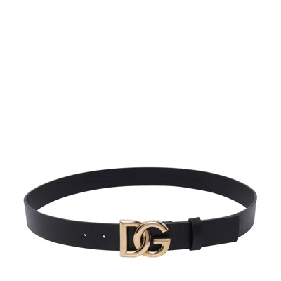 DOLCE & GABBANA DOLCE&GABBANA MEN LUX LEATHER BELT WITH CROSSED DG LOGO BUCKLE