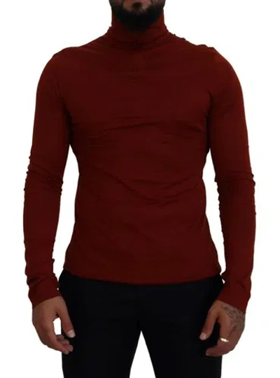 Pre-owned Dolce & Gabbana Dolce&gabbana Men Maroon Sweater 100% Cotton Turtleneck Collar Zip Slim Pullover In Red