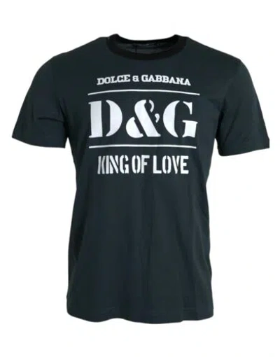 Pre-owned Dolce & Gabbana Dolce&gabbana Men Navy Blue T-shirt 100% Cotton Logo Print Crew Neck Casual Top
