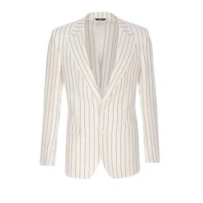 DOLCE & GABBANA DOLCE&GABBANA MEN PINSTRIPED MONOBREASTED LINEN BLAZER