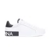 Dolce & Gabbana White Calf Leather Sneakers With Logo Patch And Round Toe In White