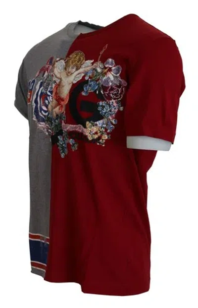 Pre-owned Dolce & Gabbana Dolce&gabbana Men Red Gray T-shirt 100% Cotton Floral Angels Print Crew Neck Top