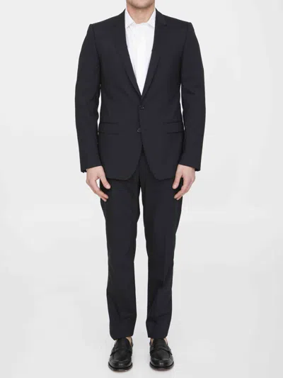 Dolce & Gabbana Black Wool Two-piece Suit In Blue