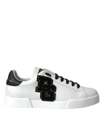 Pre-owned Dolce & Gabbana Dolce&gabbana Men White Sneakers 100% Leather Low Top Flat Casual Trainer Shoes