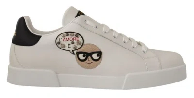 Pre-owned Dolce & Gabbana Dolce&gabbana Men White Sneakers Leather Embroidered Athletic Flat Trainer Shoes