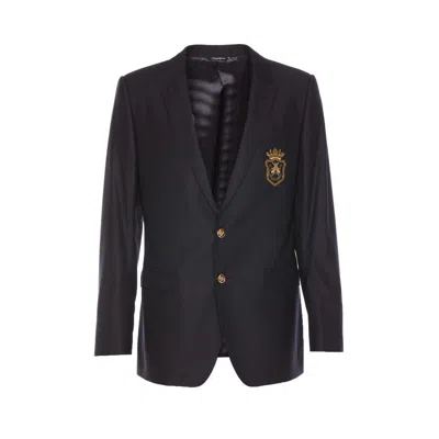 Dolce & Gabbana Dolce&gabbana Men Wool And Silk Monobreasted Jacket With Patch In Black