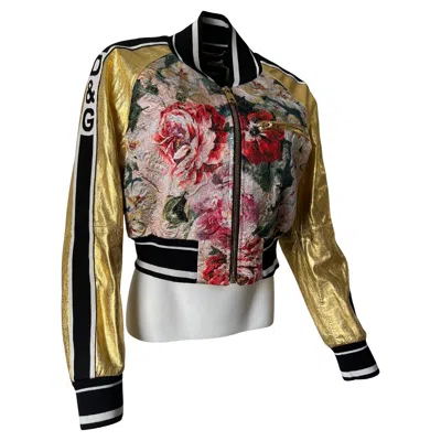 Pre-owned Dolce & Gabbana Dolce And Gabbana Metalic Leather And Floral-bomberjacket In Brown