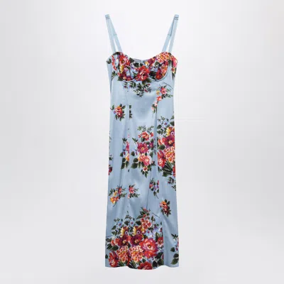 Dolce & Gabbana Midi Dress In Twill With Floral Print In Blue