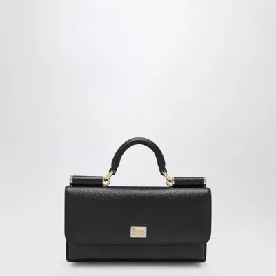 Dolce & Gabbana Mini Dauphine Black Leather Bag With Logo Tag In Pink