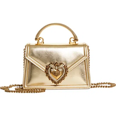 Dolce & Gabbana Mini Devotion Laminated Leather Bag In Gold
