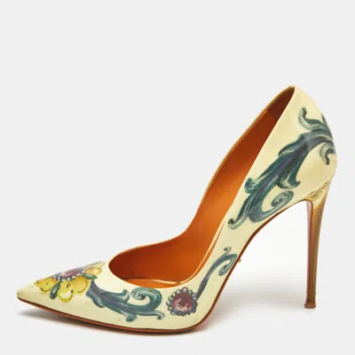 Pre-owned Dolce & Gabbana Dolce And Gabbana Multicolor Floral Saffiano Printed Patent Leather Pointed Toe Pumps Size 38
