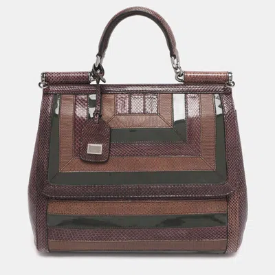 Pre-owned Dolce & Gabbana Dolce And Gabbana Multicolor Python/lizard Embossed Leather Large Miss Sicily Top Handle Bag