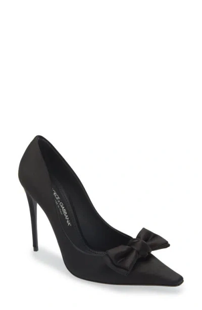 Dolce & Gabbana Bow Detailed Satin Pumps In Black