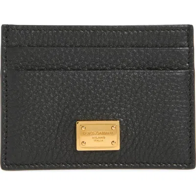 Dolce & Gabbana Dolce&gabbana Nameplate Calfskin Leather Card Holder In Black