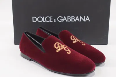 Pre-owned Dolce & Gabbana Dolce&gabbana Nwb Loafers / Slippers Size 41.5 8.5 Us In Red Velvet W/ Gold Logo
