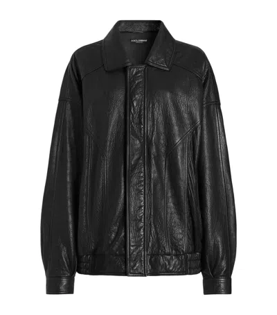 Dolce & Gabbana Collar Zip-fastening Leather Jacket In Black