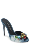 Dolce & Gabbana Dolce&gabbana Patchwork Denim Embellished Slide Sandal In 8c609 Blue/ Multicolour