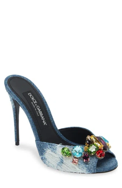Dolce & Gabbana Denim Multicolored Crystal Stiletto Mules