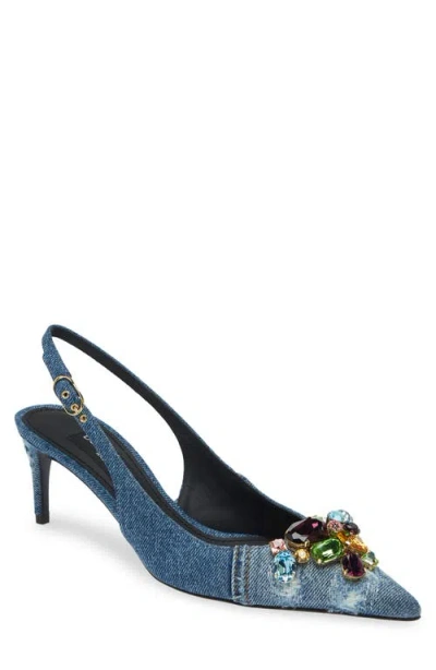 Dolce & Gabbana Dolce&gabbana Patchwork Denim Embellished Slingback Pump In Blue/multicolour