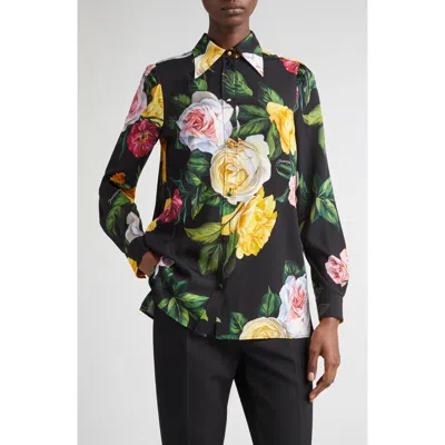 Dolce & Gabbana Dolce&gabbana Peony & Rose Floral Charmeuse Button-up Shirt
