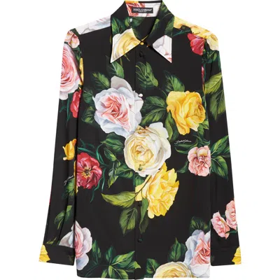 DOLCE & GABBANA DOLCE&GABBANA PEONY & ROSE FLORAL CHARMEUSE BUTTON-UP SHIRT