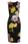 Dolce & Gabbana Peony Rose Print Sleeveless Charmeuse Midi Dress In Hn5iy Peonie/rose F.nero