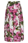 Dolce & Gabbana Womens Peonie Fuxia F.bco Floral-print Cotton Midi Skirt In Peonie Fuxia F.bianco