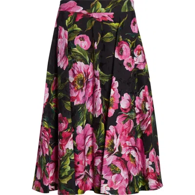 Dolce & Gabbana Dolce&gabbana Peony Print Pleated Stretch Jacquard Skirt In Peonie Fuxia F.nero