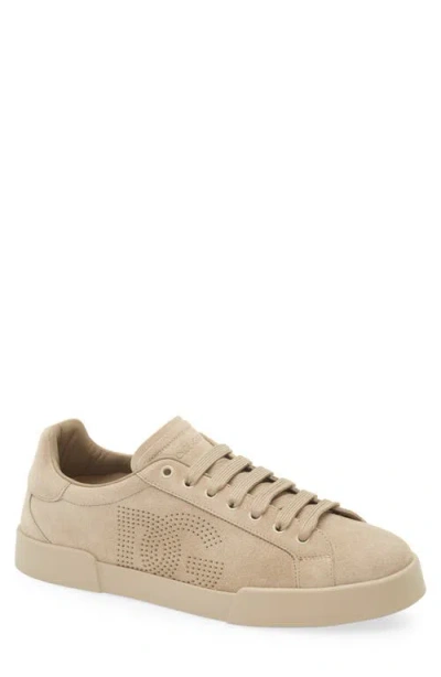 Dolce & Gabbana Dolce&gabbana Perforated Logo Low Top Sneaker In 80703-sabbia