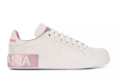 Pre-owned Dolce & Gabbana Dolce&gabbana Pink Portofino Sneakers Womens Size 41 In White