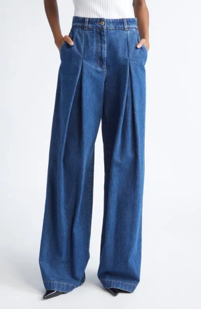 Dolce & Gabbana Dolce&gabbana Pleated High Waist Wide Leg Denim Trousers In Blue