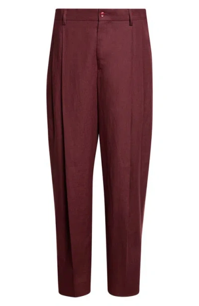 Dolce & Gabbana Dolce&gabbana Pleated Linen Trousers In Burgundy