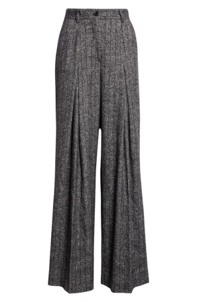 Dolce & Gabbana Dolce&gabbana Pleated Stripe Virgin Wool Blend Pants In Gray