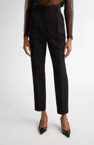 Dolce & Gabbana Dolce&gabbana Pleated Virgin Wool & Silk Blend Ankle Straight Leg Trousers In N0000 Nero