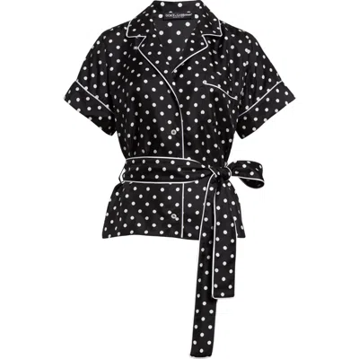 DOLCE & GABBANA DOLCE&GABBANA POLKA DOT BELTED SILK PAJAMA SHIRT