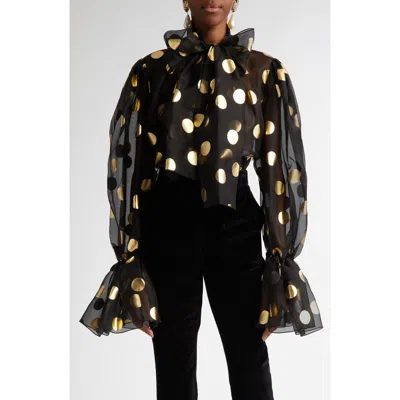 DOLCE & GABBANA DOLCE&GABBANA POLKA DOT BOW BELL SLEEVE SHEER SILK TOP